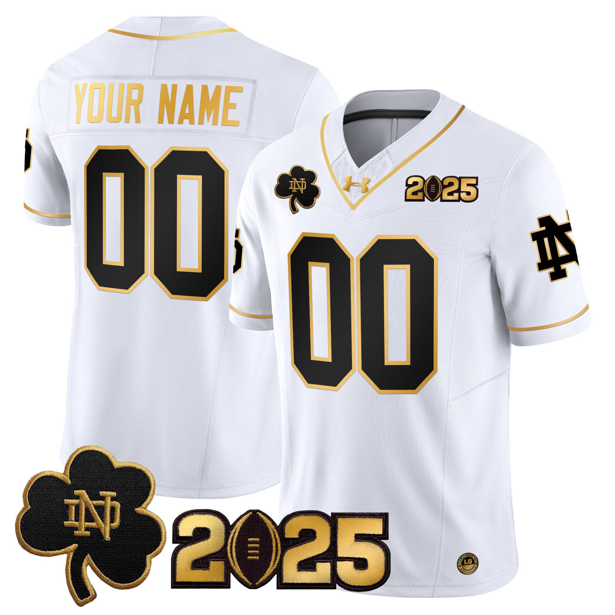 Men Notre Dame Fighting Irish White 2025 CFP Final Patch Gold Vapor Limited Custom NCAA Jersey->customized ncaa jersey->Custom Jersey